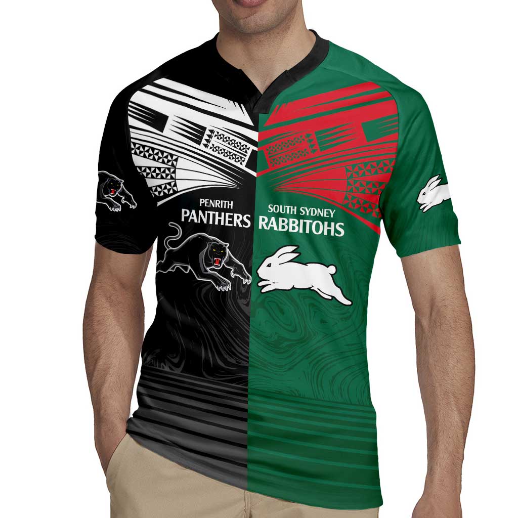 Custom Rabbitohs-Panthers Rugby Jersey NRL Tribal Half Style