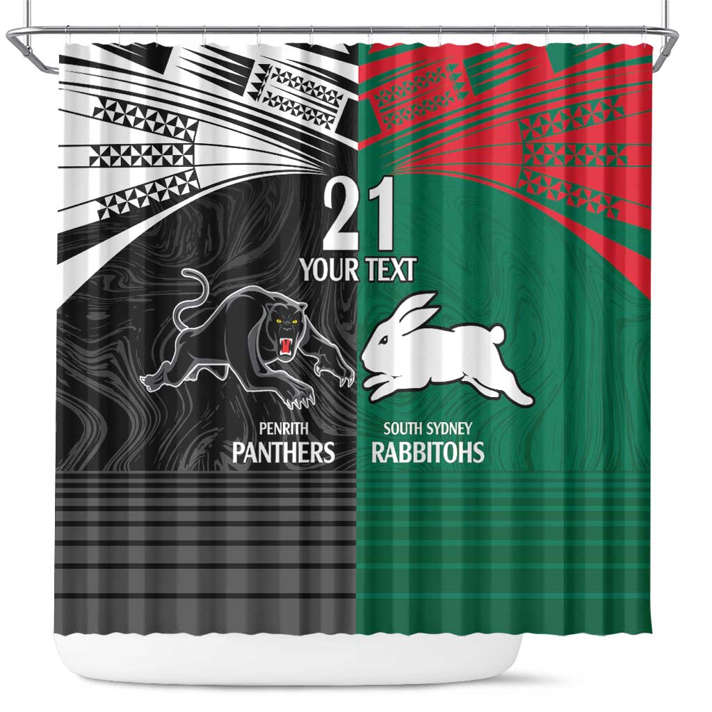 Custom Rabbitohs-Panthers Shower Curtain NRL Tribal Half Style