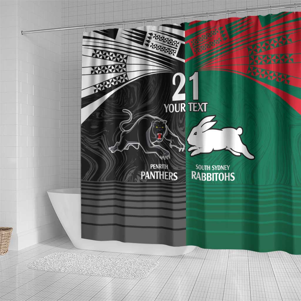 Custom Rabbitohs-Panthers Shower Curtain NRL Tribal Half Style