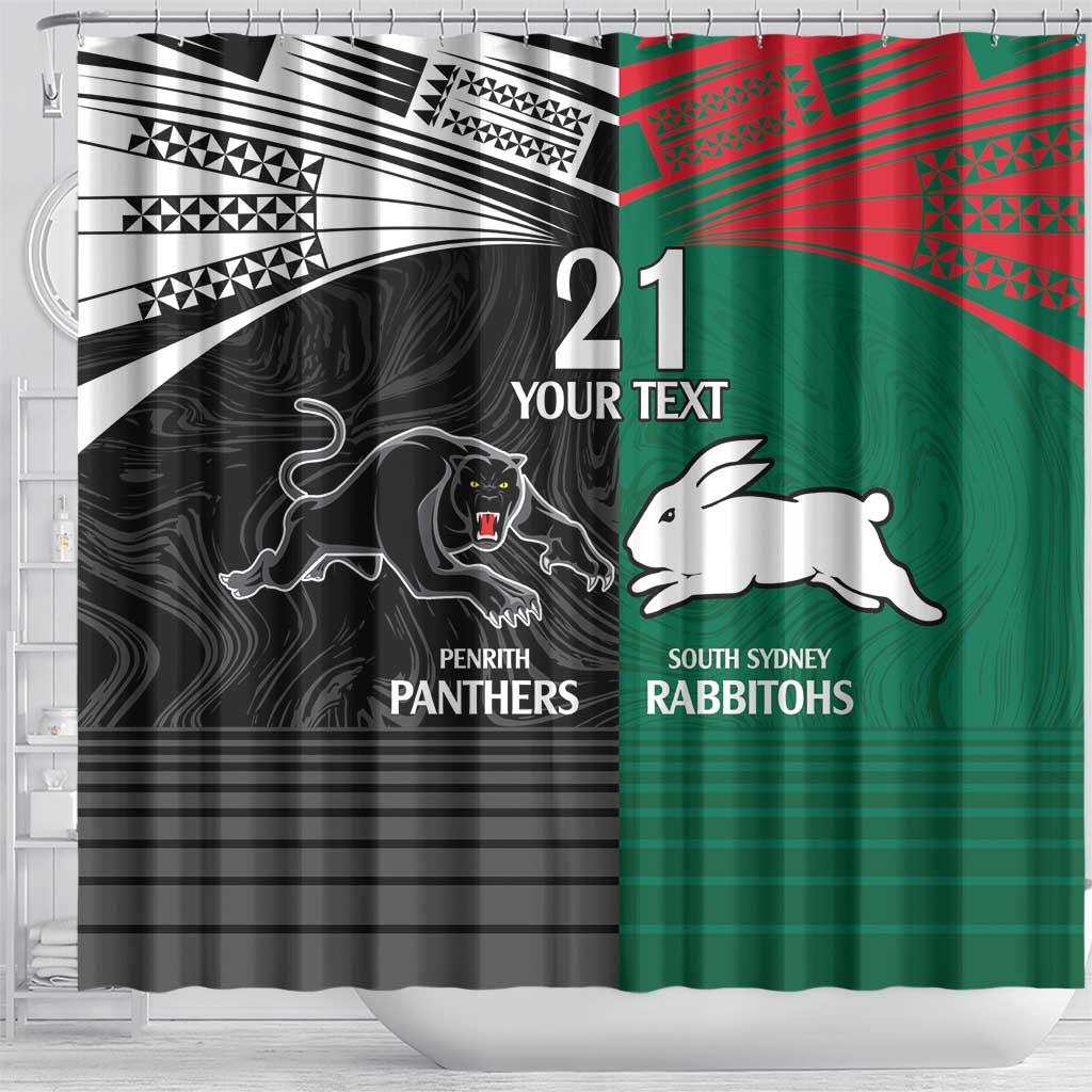 Custom Rabbitohs-Panthers Shower Curtain NRL Tribal Half Style