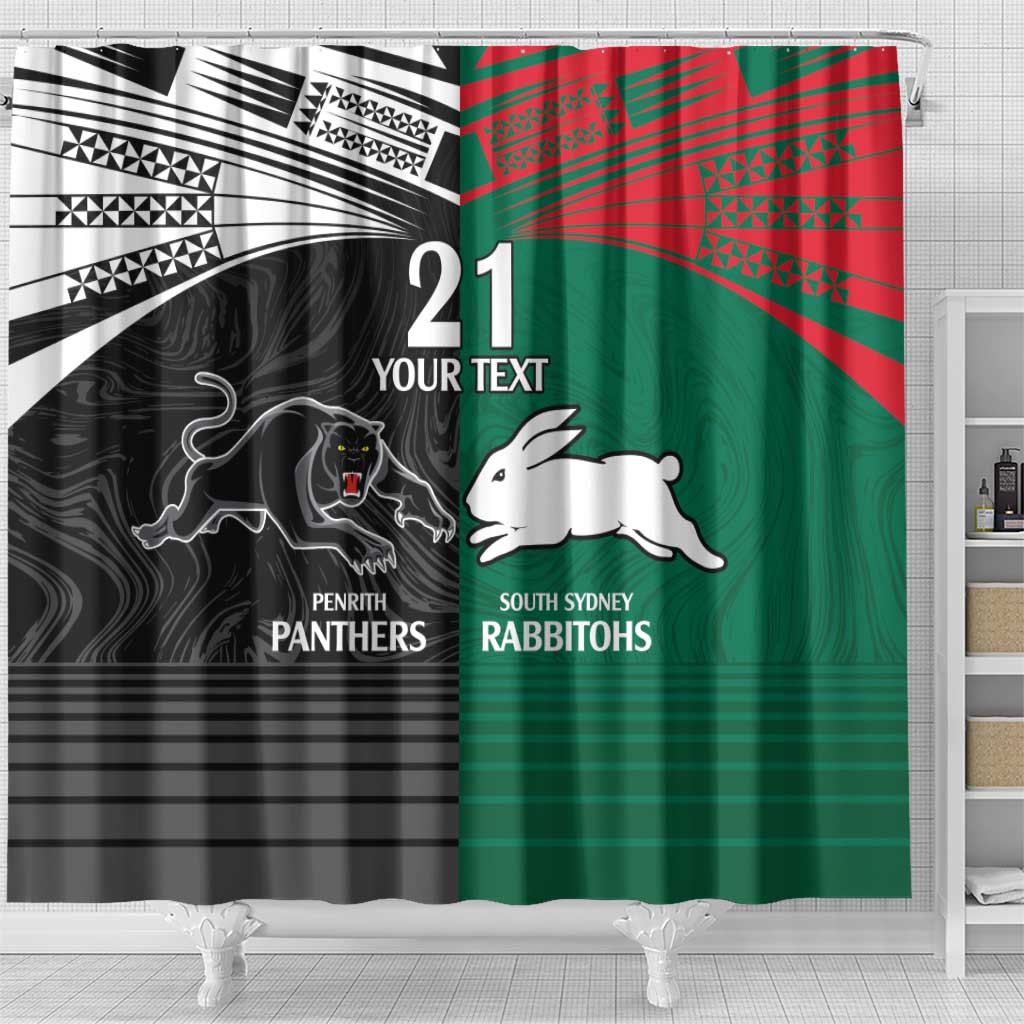 Custom Rabbitohs-Panthers Shower Curtain NRL Tribal Half Style