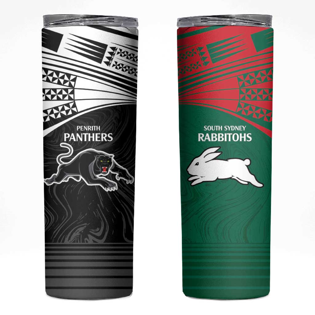 Custom Rabbitohs-Panthers Skinny Tumbler NRL Tribal Half Style