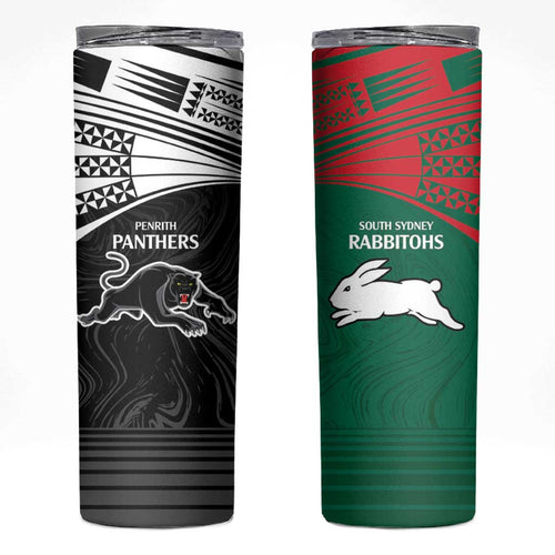 Custom Rabbitohs-Panthers Skinny Tumbler NRL Tribal Half Style