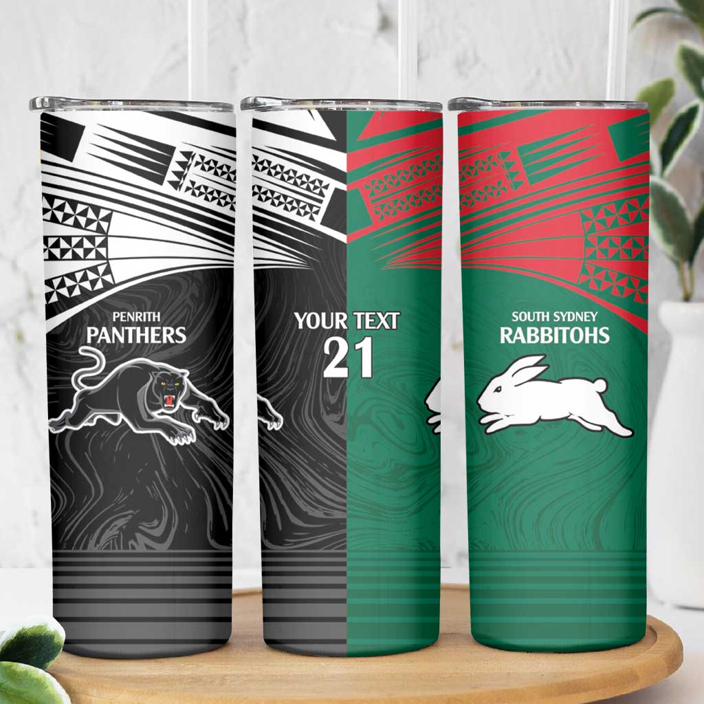 Custom Rabbitohs-Panthers Skinny Tumbler NRL Tribal Half Style