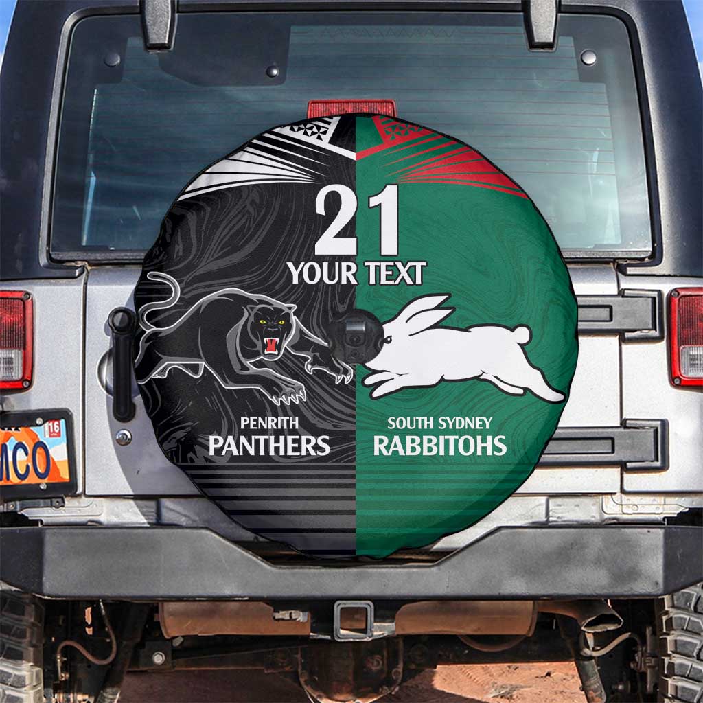 Custom Rabbitohs-Panthers Spare Tire Cover NRL Tribal Half Style