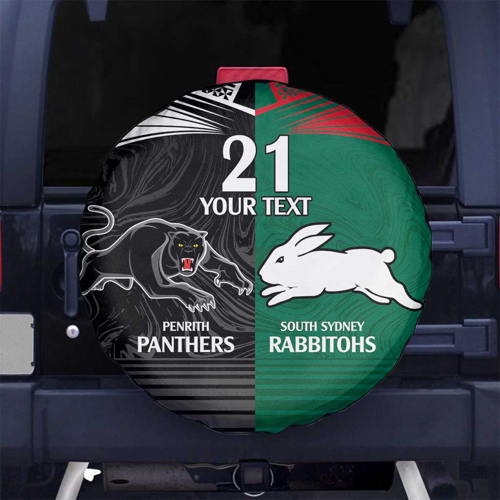 Custom Rabbitohs-Panthers Spare Tire Cover NRL Tribal Half Style