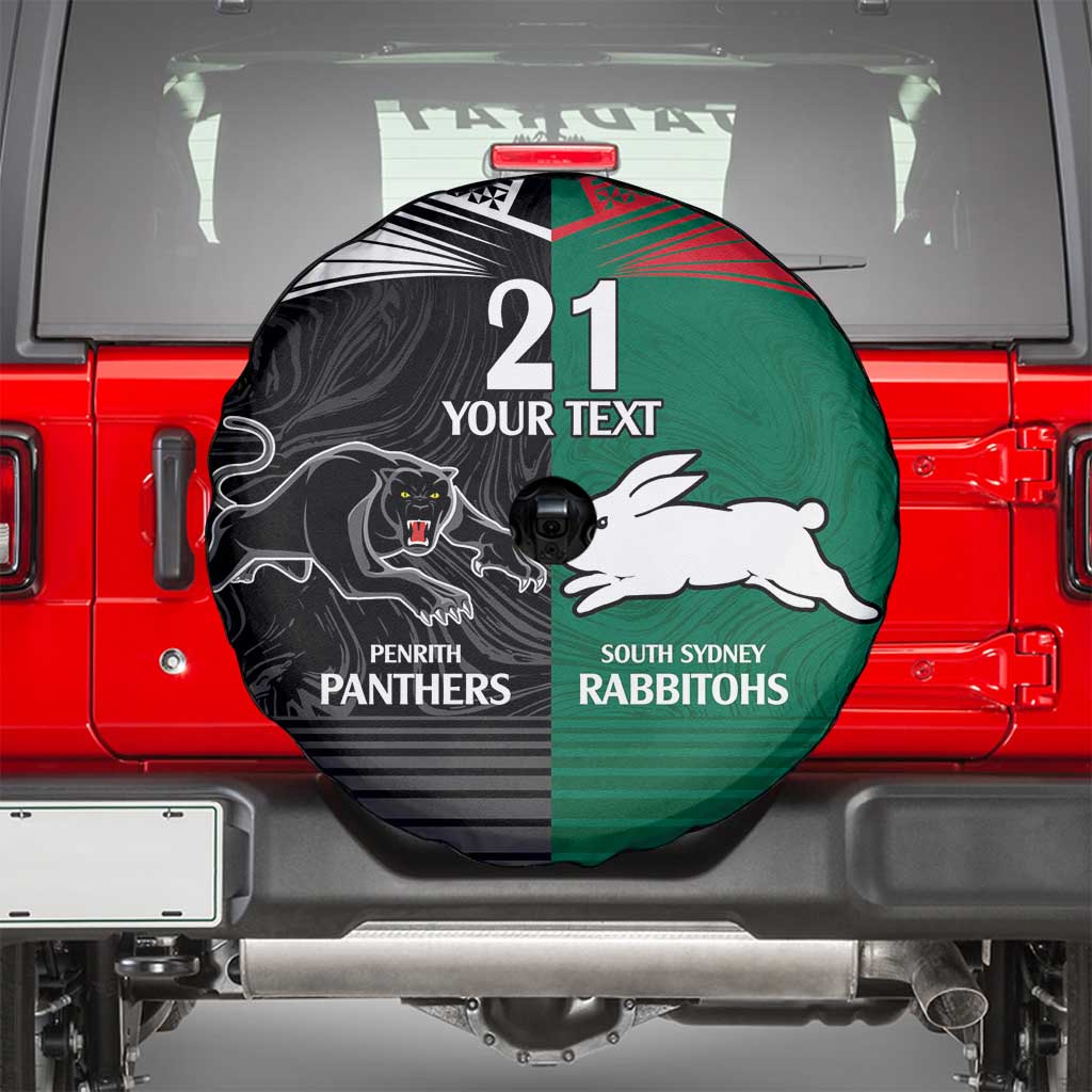 Custom Rabbitohs-Panthers Spare Tire Cover NRL Tribal Half Style