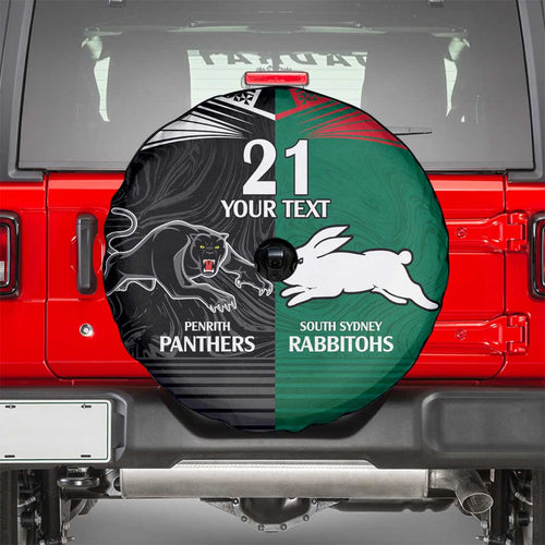 Custom Rabbitohs-Panthers Spare Tire Cover NRL Tribal Half Style