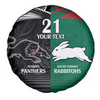 Custom Rabbitohs-Panthers Spare Tire Cover NRL Tribal Half Style