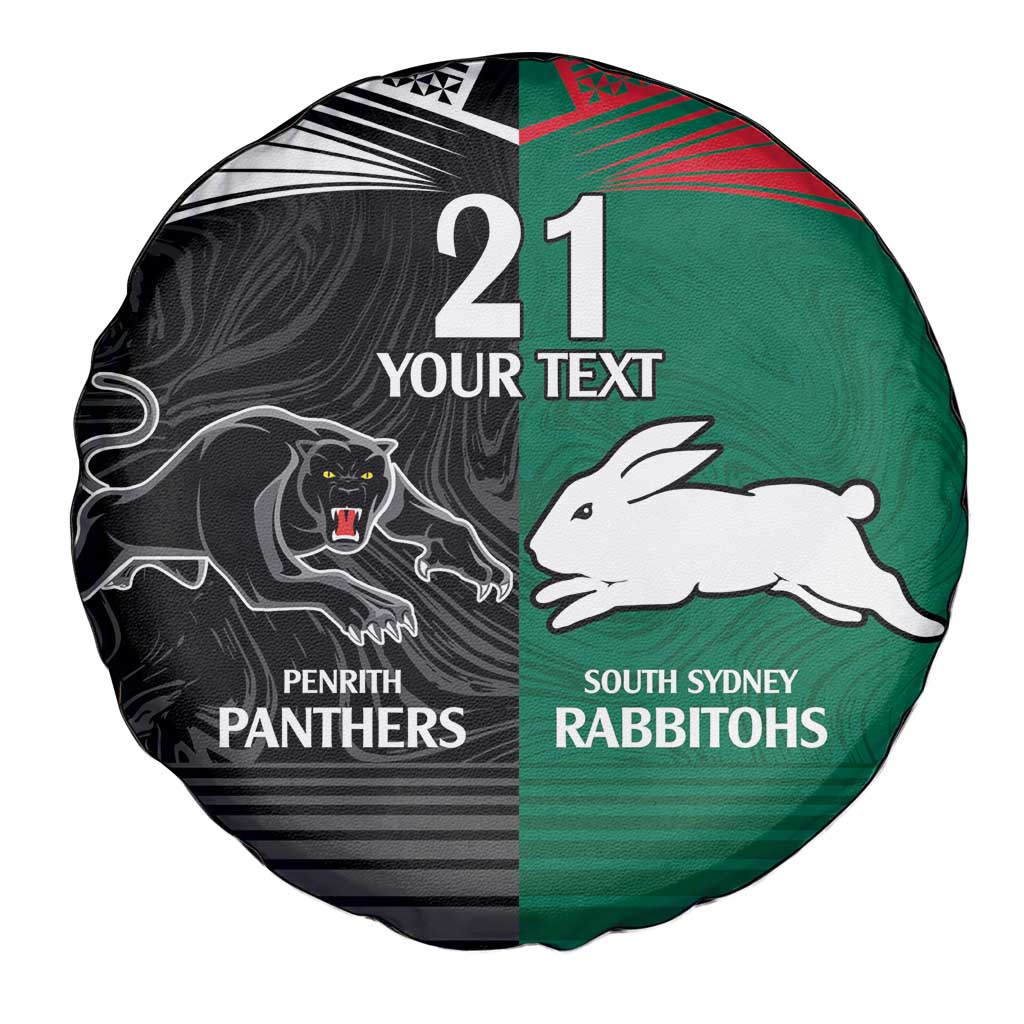 Custom Rabbitohs-Panthers Spare Tire Cover NRL Tribal Half Style