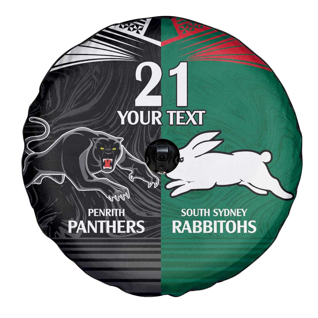 Custom Rabbitohs-Panthers Spare Tire Cover NRL Tribal Half Style