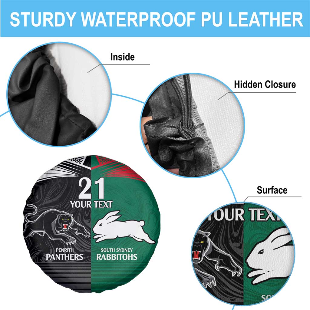 Custom Rabbitohs-Panthers Spare Tire Cover NRL Tribal Half Style