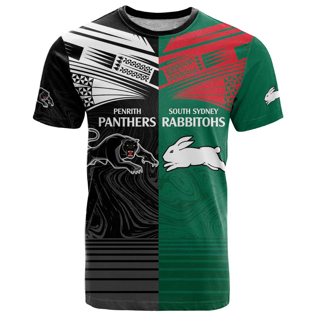 Custom Rabbitohs-Panthers T Shirt NRL Tribal Half Style