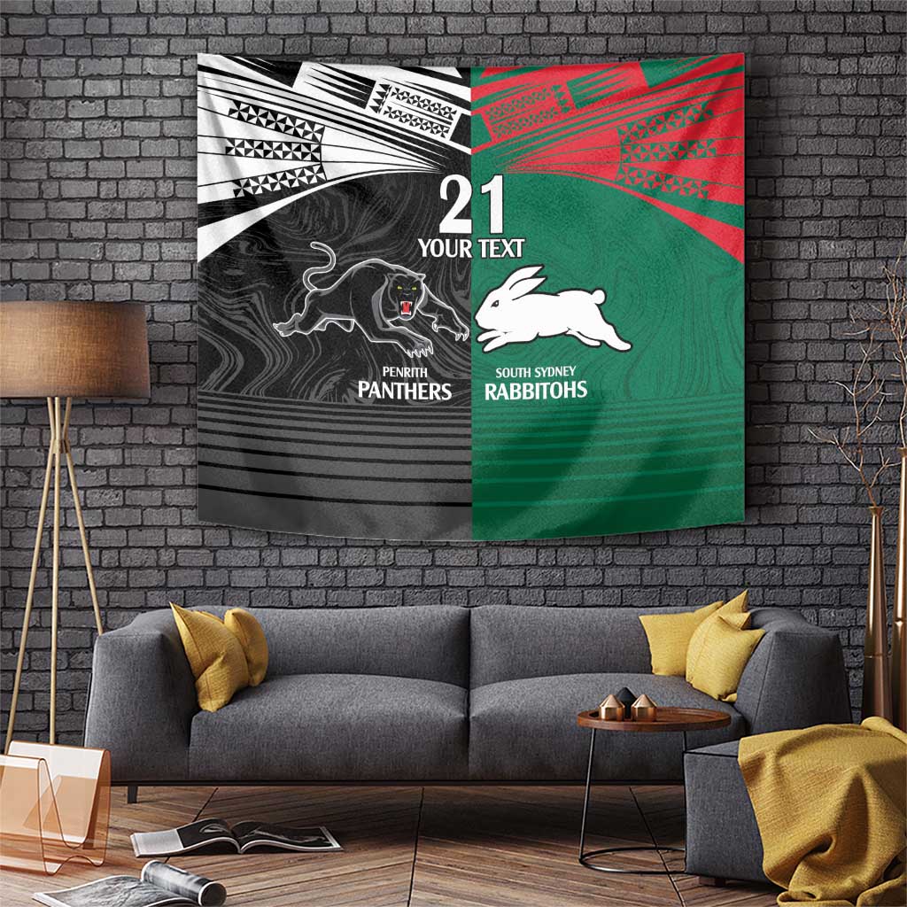 Custom Rabbitohs-Panthers Tapestry NRL Tribal Half Style