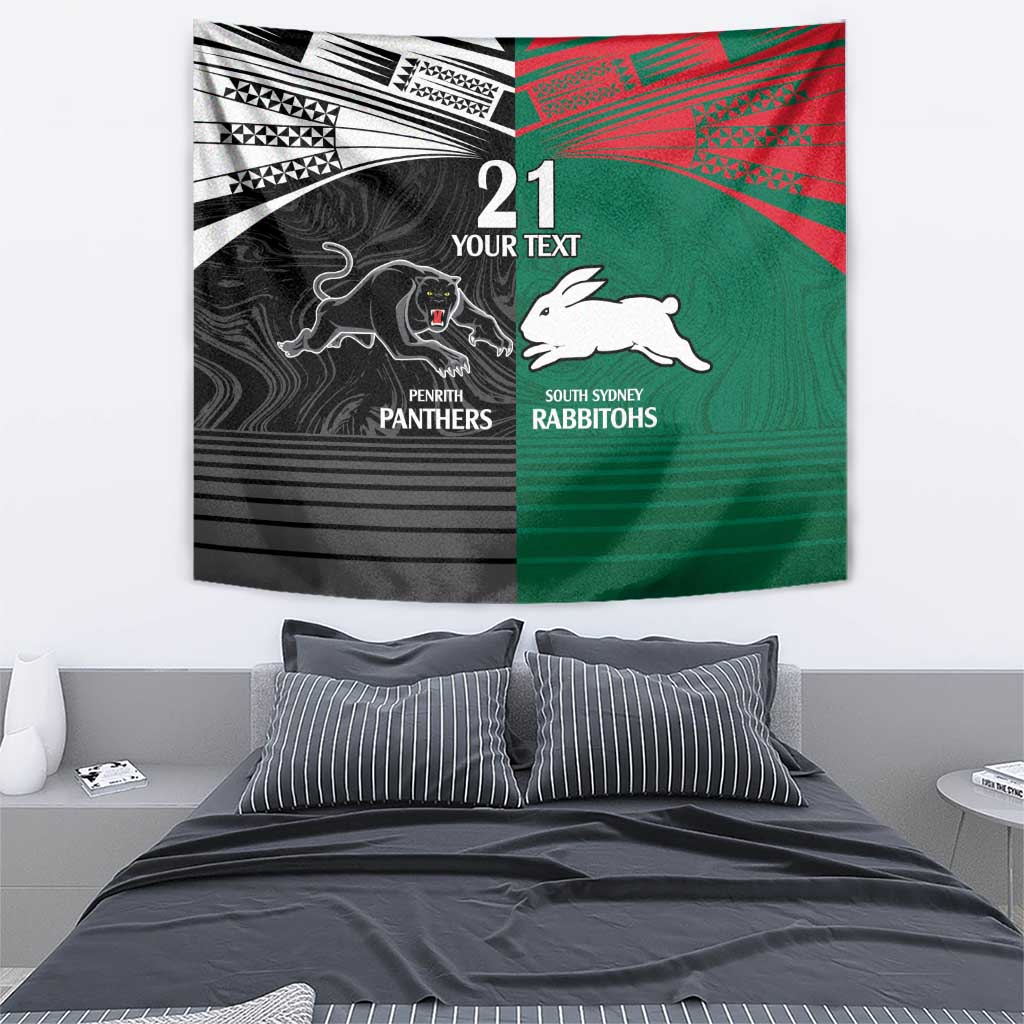 Custom Rabbitohs-Panthers Tapestry NRL Tribal Half Style