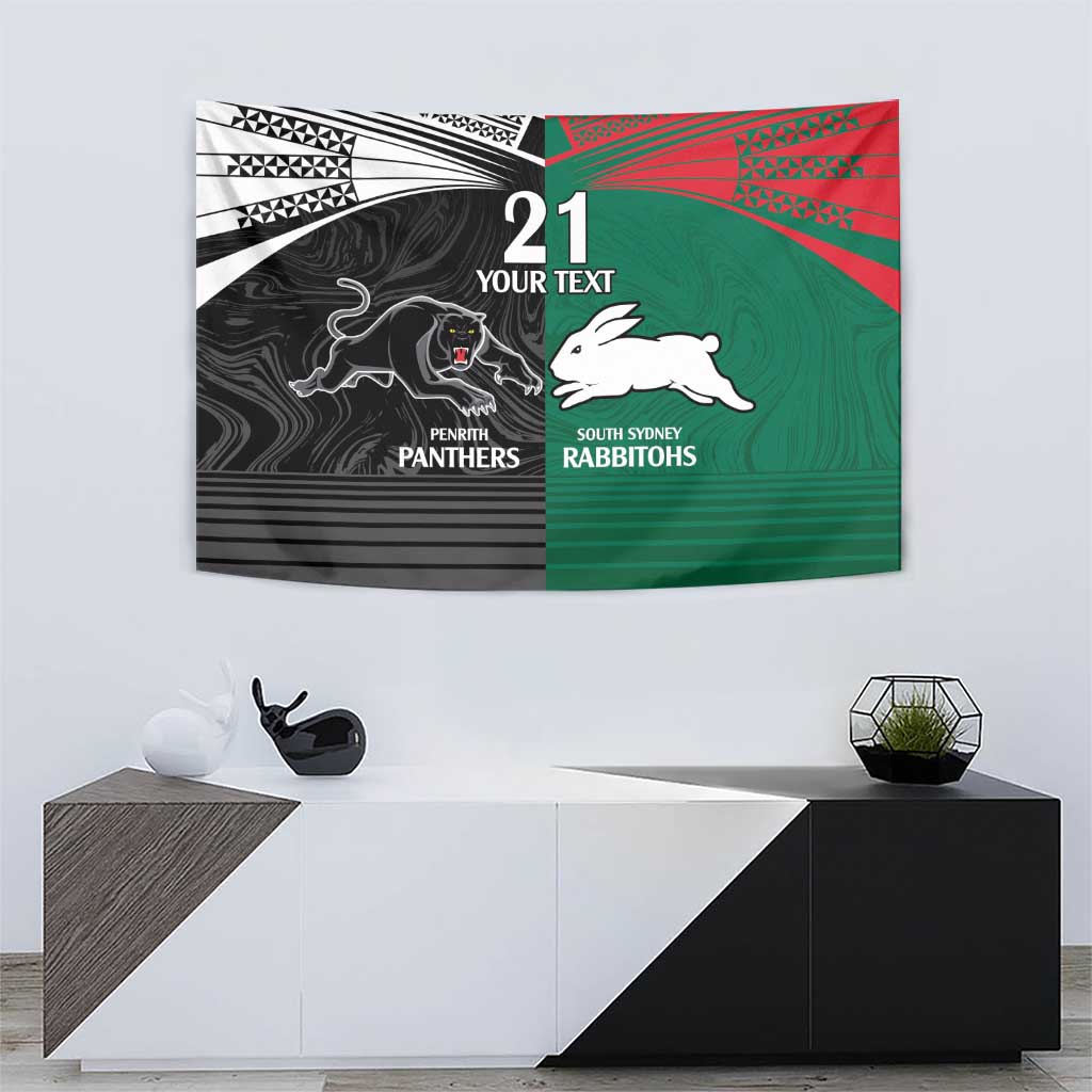 Custom Rabbitohs-Panthers Tapestry NRL Tribal Half Style