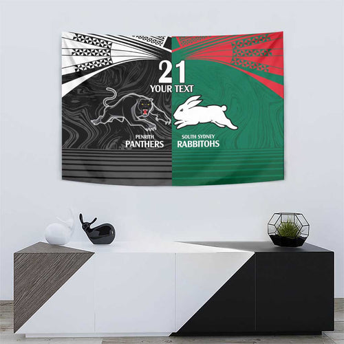 Custom Rabbitohs-Panthers Tapestry NRL Tribal Half Style