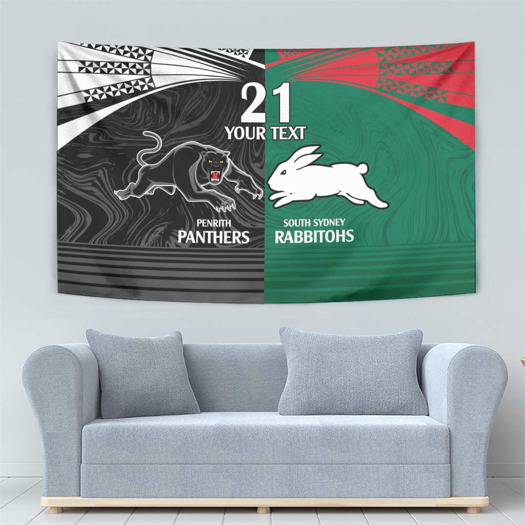 Custom Rabbitohs-Panthers Tapestry NRL Tribal Half Style