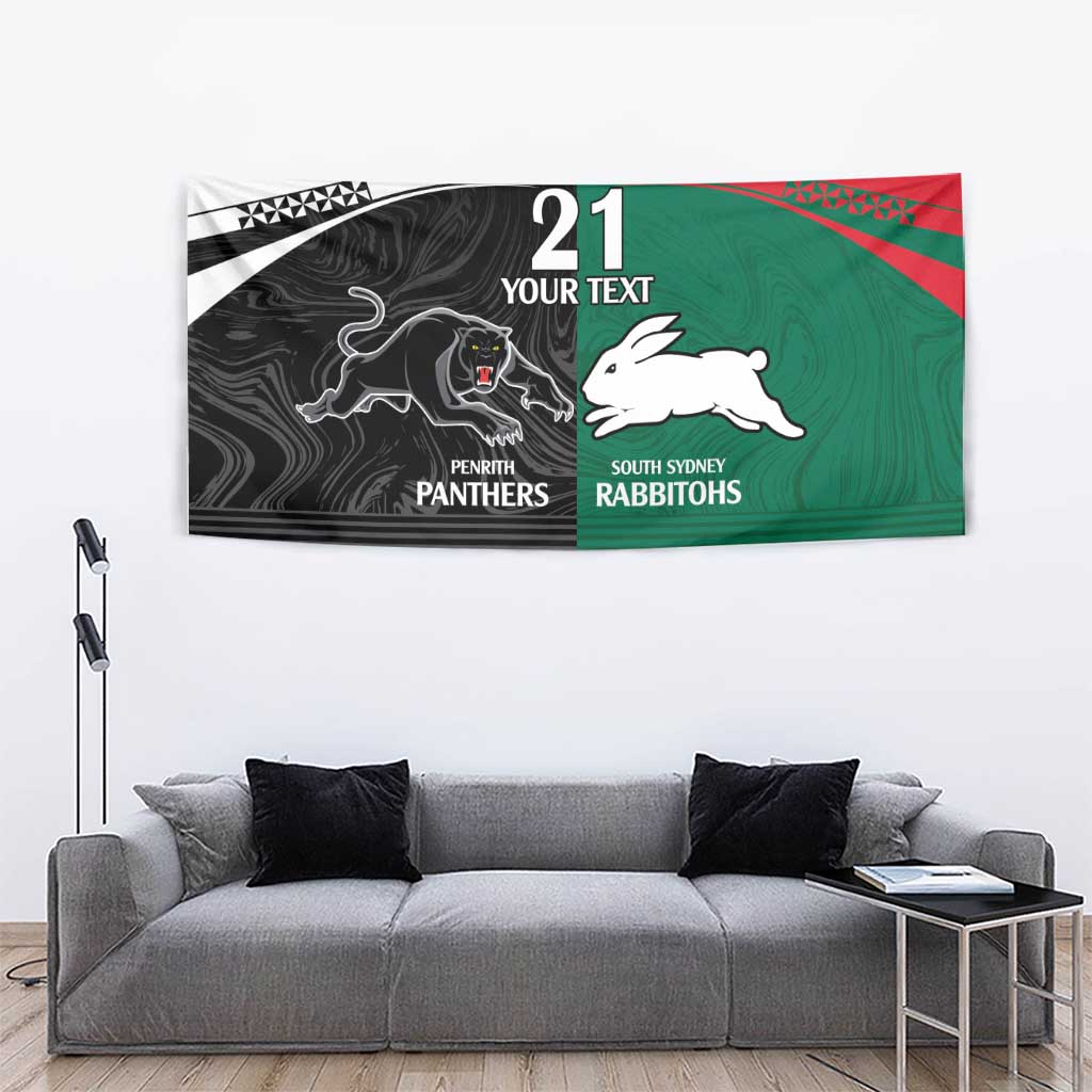 Custom Rabbitohs-Panthers Tapestry NRL Tribal Half Style