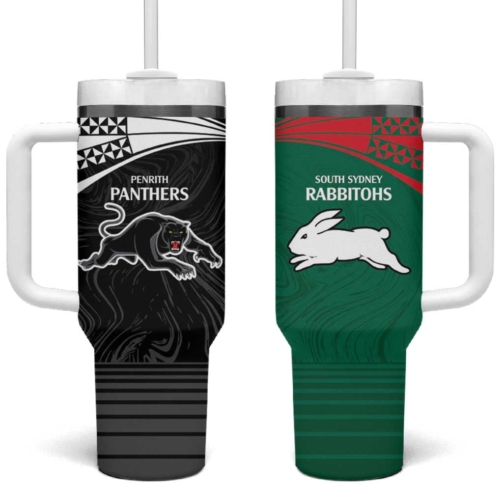 Custom Rabbitohs-Panthers Tumbler With Handle NRL Tribal Half Style