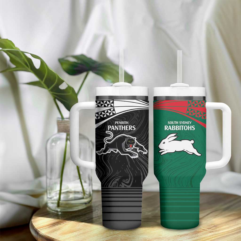 Custom Rabbitohs-Panthers Tumbler With Handle NRL Tribal Half Style