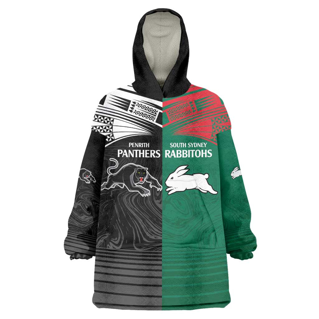Custom Rabbitohs-Panthers Wearable Blanket Hoodie NRL Tribal Half Style