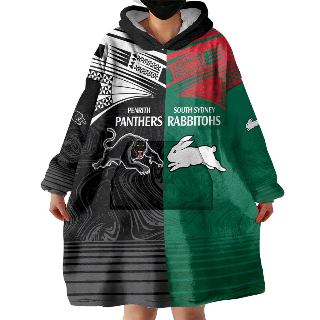Custom Rabbitohs-Panthers Wearable Blanket Hoodie NRL Tribal Half Style