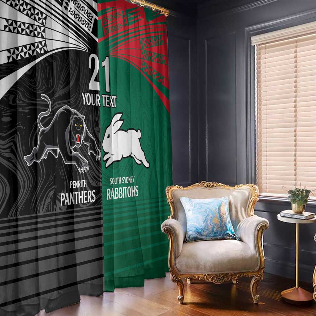 Custom Rabbitohs-Panthers Window Curtain NRL Tribal Half Style