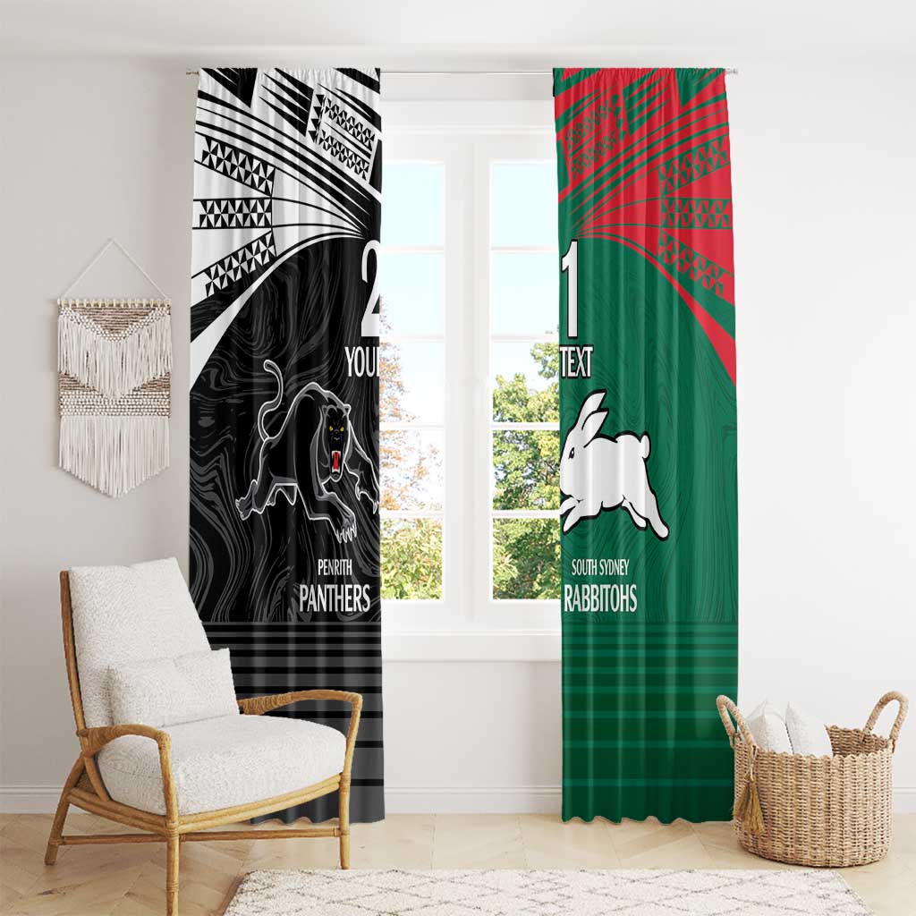 Custom Rabbitohs-Panthers Window Curtain NRL Tribal Half Style