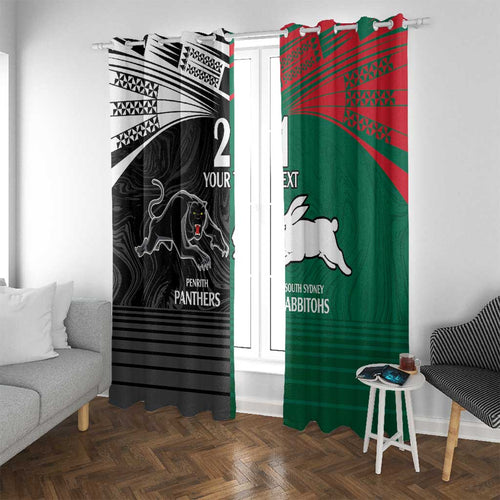 Custom Rabbitohs-Panthers Window Curtain NRL Tribal Half Style