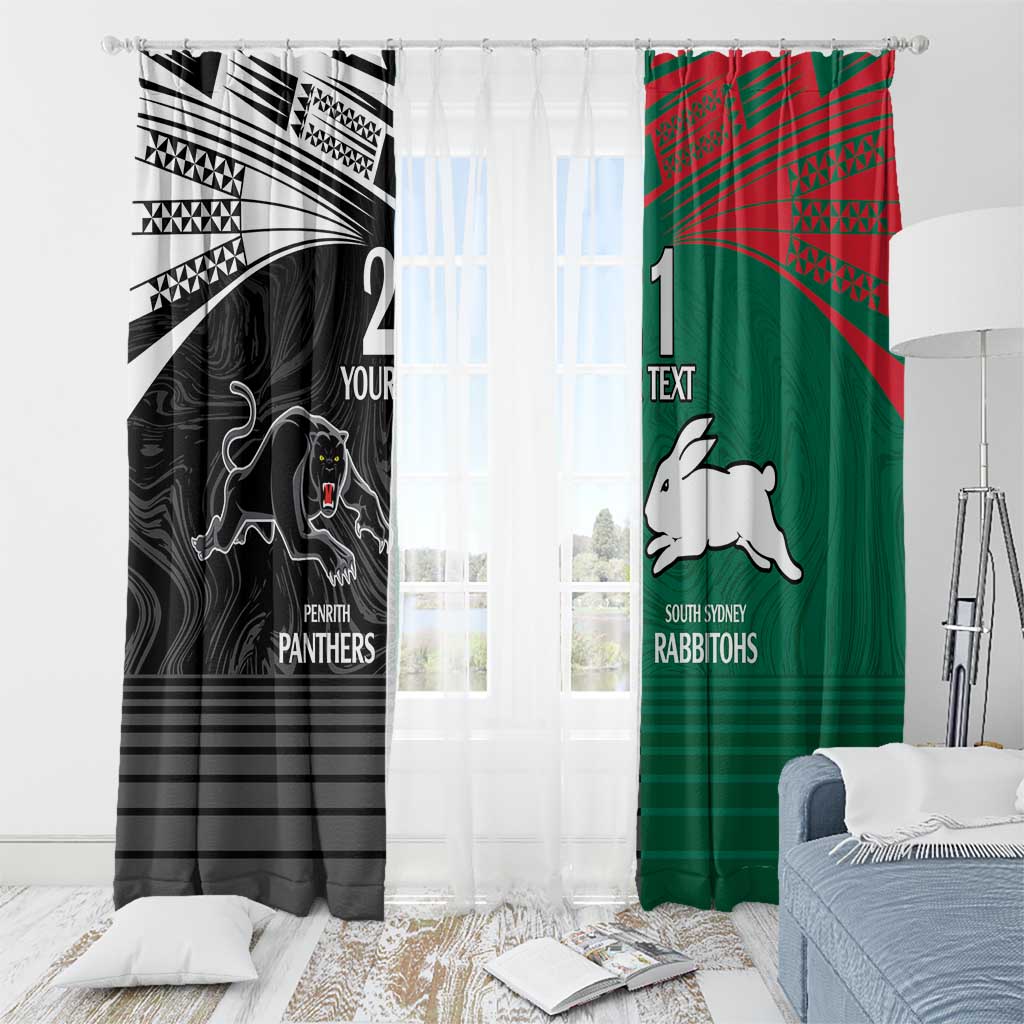 Custom Rabbitohs-Panthers Window Curtain NRL Tribal Half Style