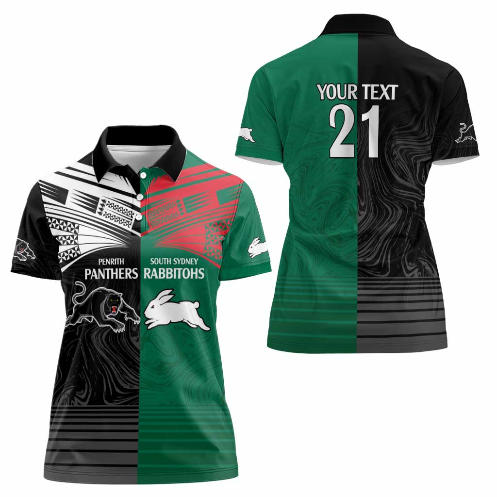 Custom Rabbitohs-Panthers Women Polo Shirt NRL Tribal Half Style