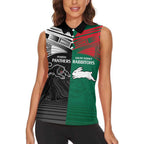 Custom Rabbitohs-Panthers Women Sleeveless Polo Shirt NRL Tribal Half Style