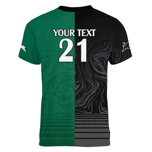 Custom Rabbitohs-Panthers Women V-Neck T-Shirt NRL Tribal Half Style
