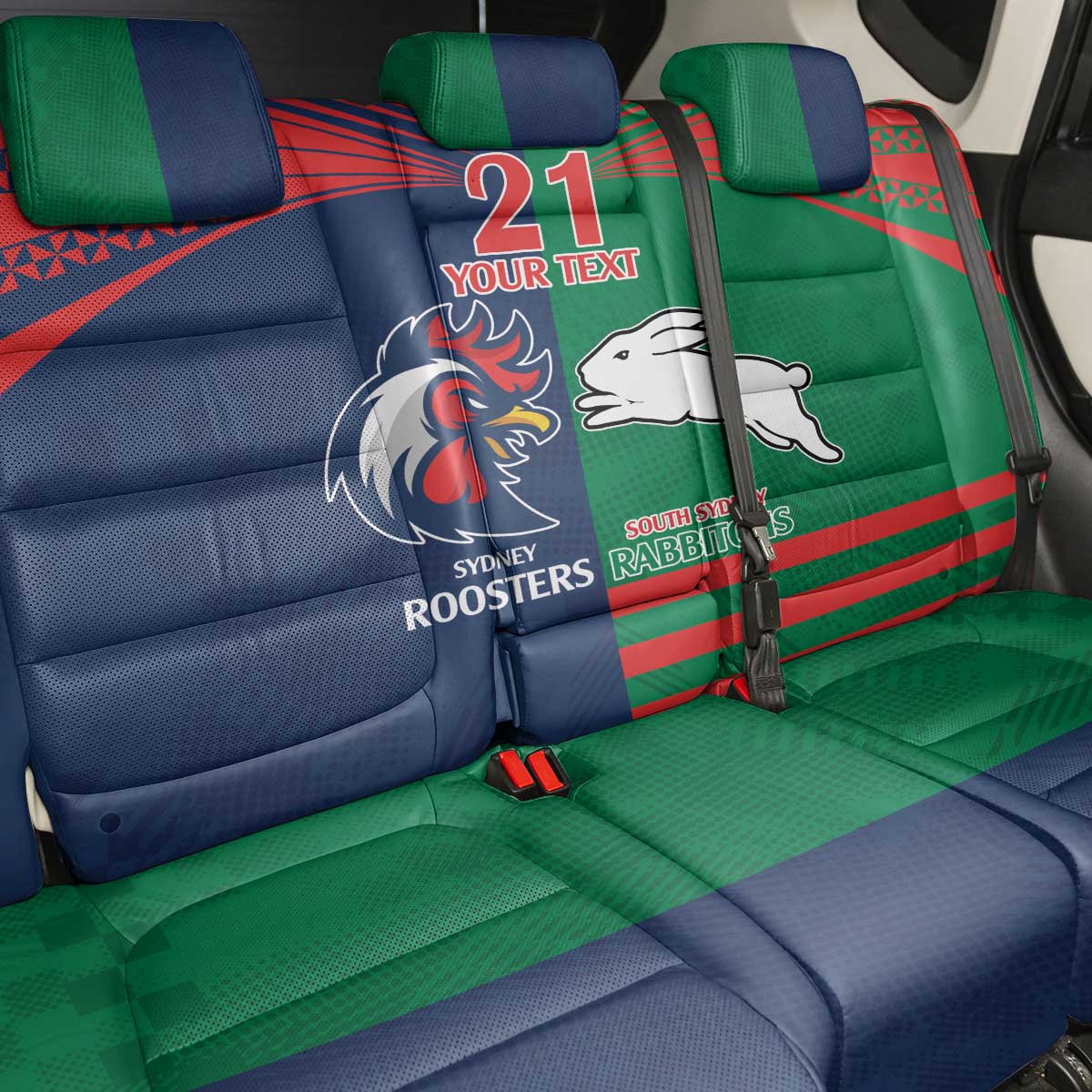 Custom Roosters-Rabbitohs Back Car Seat Cover NRL Tribal Half Style