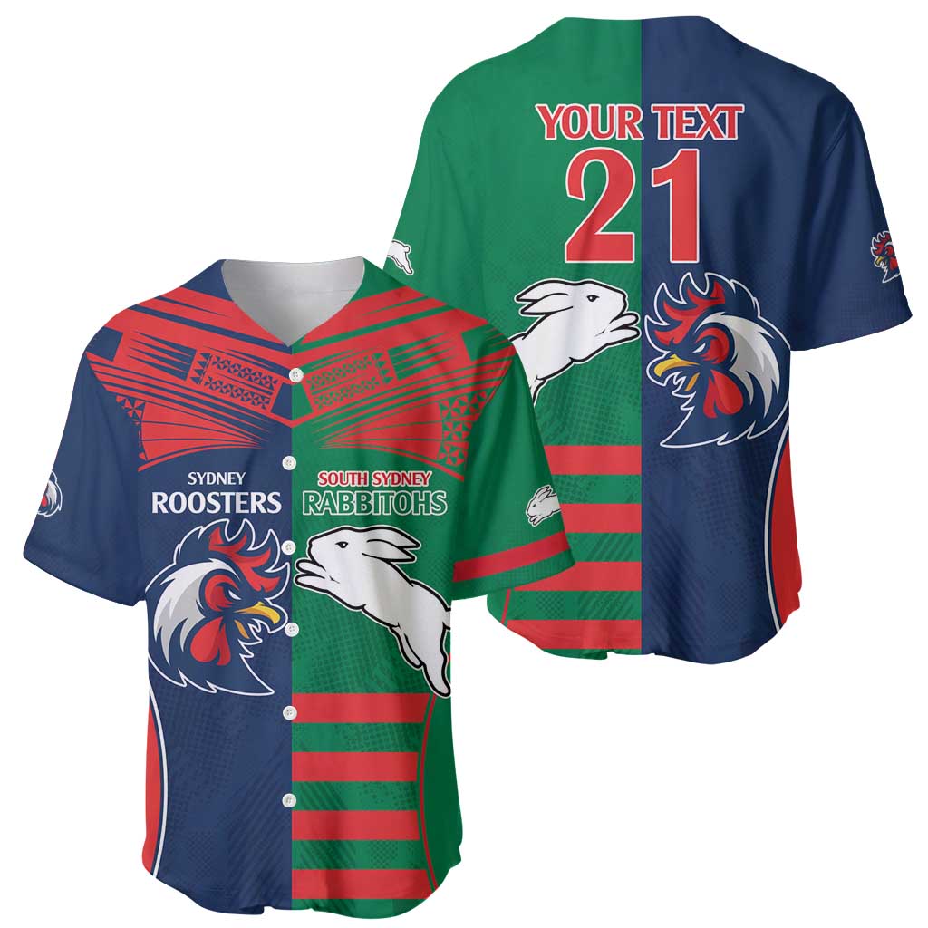 Custom Roosters-Rabbitohs Baseball Jersey NRL Tribal Half Style