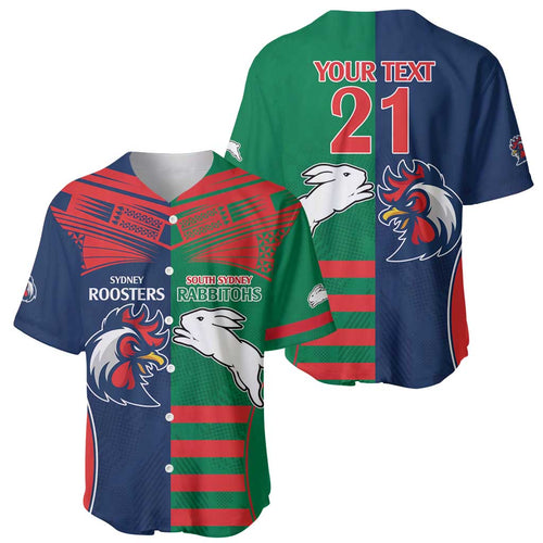 Custom Roosters-Rabbitohs Baseball Jersey NRL Tribal Half Style