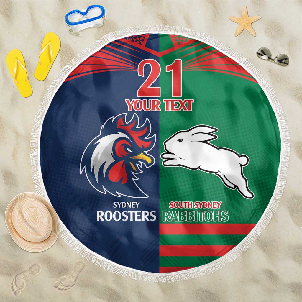 Custom Roosters-Rabbitohs Beach Blanket NRL Tribal Half Style