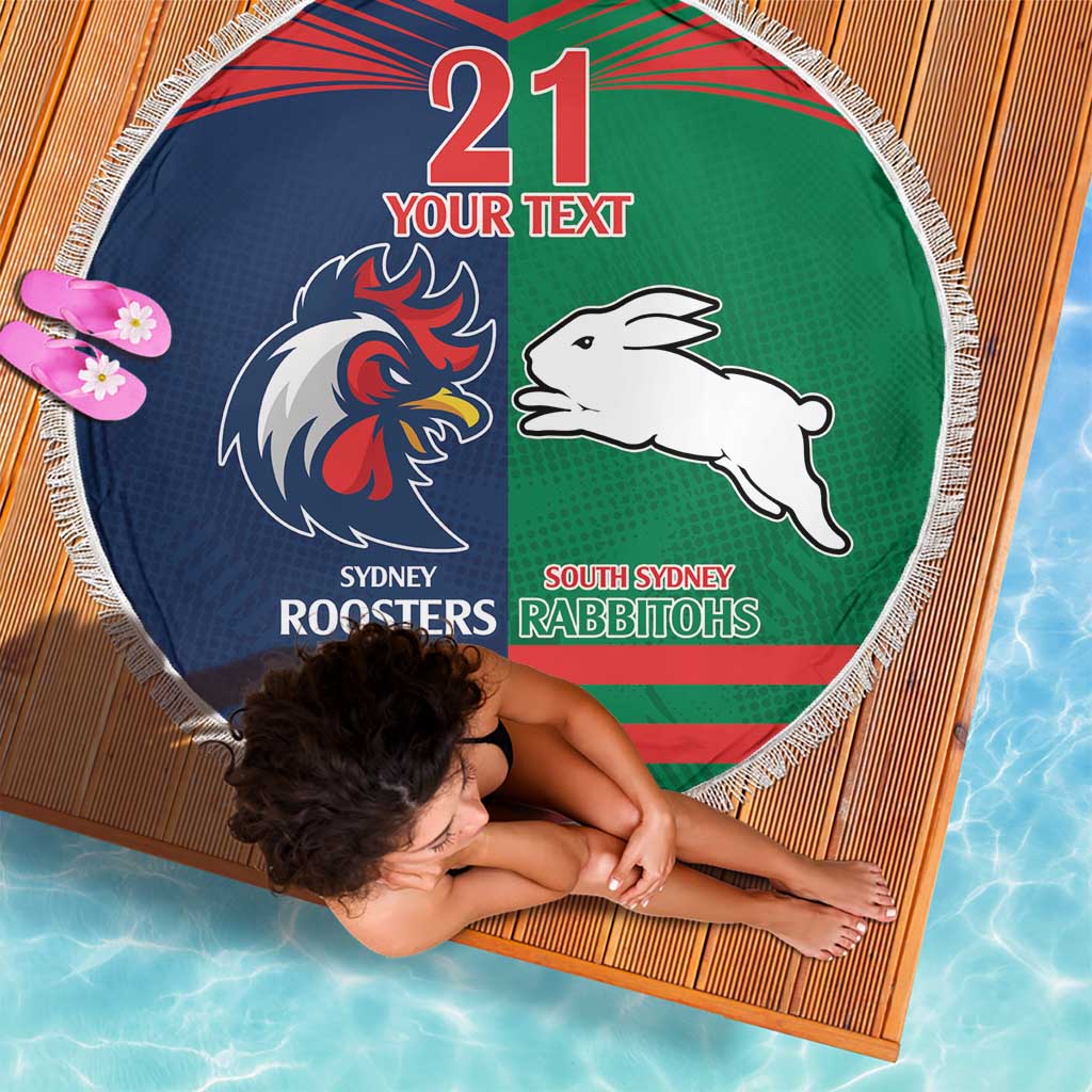 Custom Roosters-Rabbitohs Beach Blanket NRL Tribal Half Style