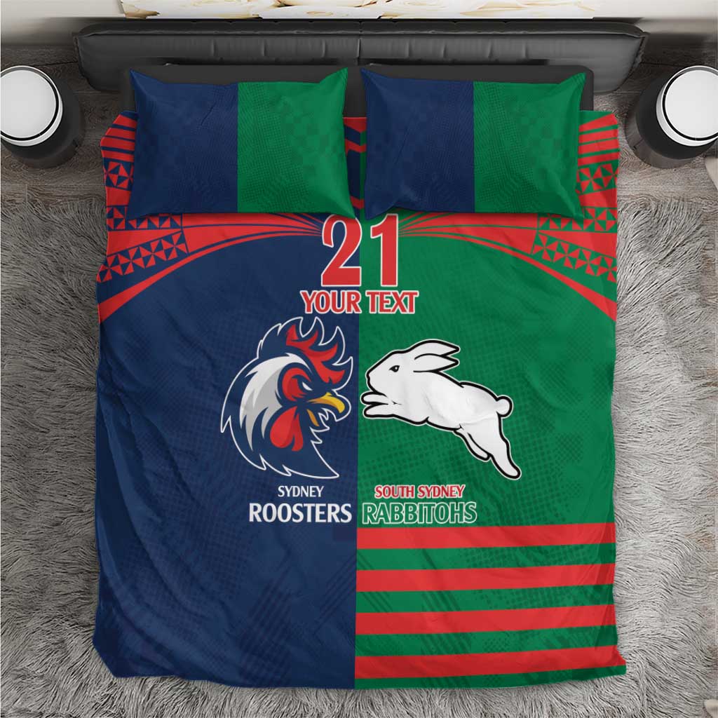 Custom Roosters-Rabbitohs Bedding Set NRL Tribal Half Style