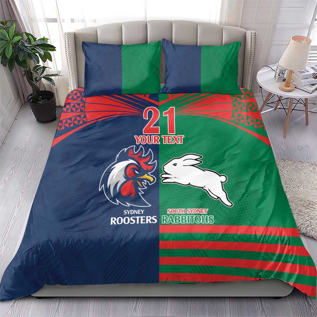 Custom Roosters-Rabbitohs Bedding Set NRL Tribal Half Style