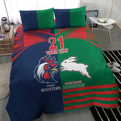 Custom Roosters-Rabbitohs Bedding Set NRL Tribal Half Style