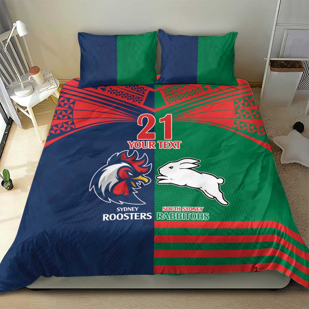Custom Roosters-Rabbitohs Bedding Set NRL Tribal Half Style