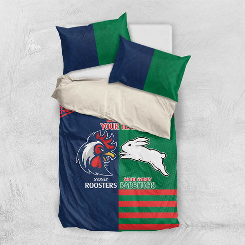 Custom Roosters-Rabbitohs Bedding Set NRL Tribal Half Style