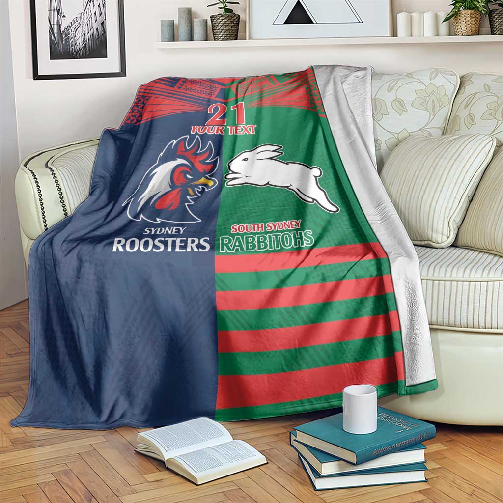 Custom Roosters-Rabbitohs Blanket NRL Tribal Half Style