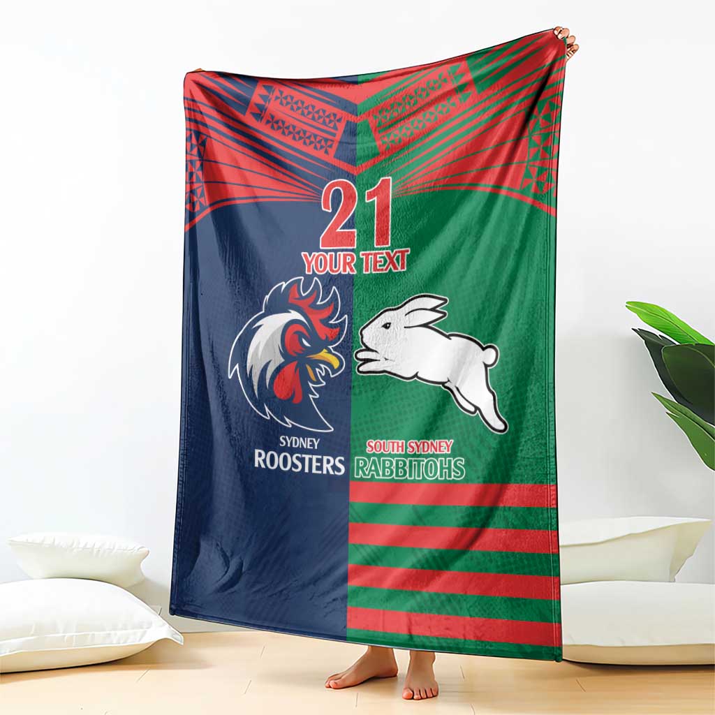 Custom Roosters-Rabbitohs Blanket NRL Tribal Half Style