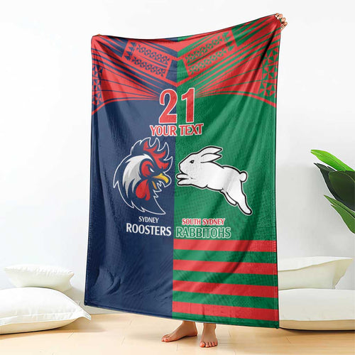 Custom Roosters-Rabbitohs Blanket NRL Tribal Half Style
