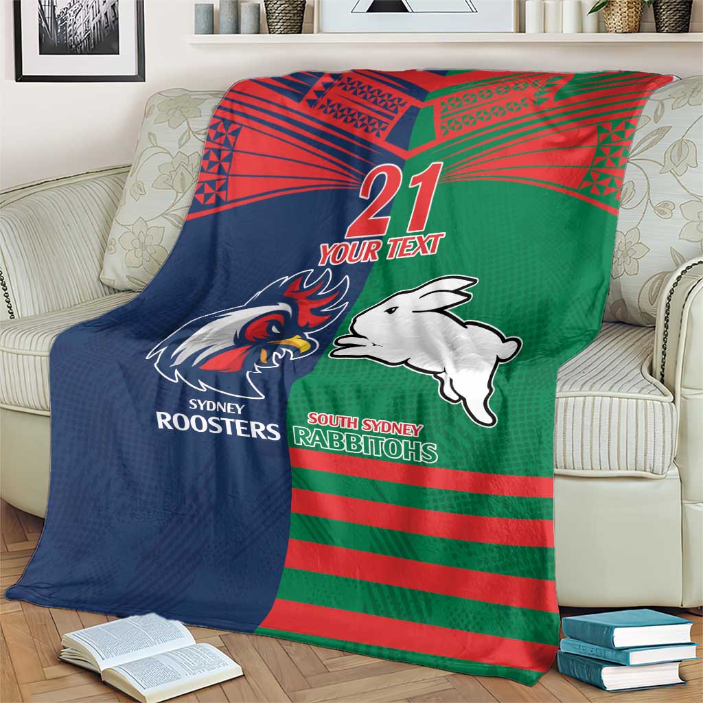 Custom Roosters-Rabbitohs Blanket NRL Tribal Half Style