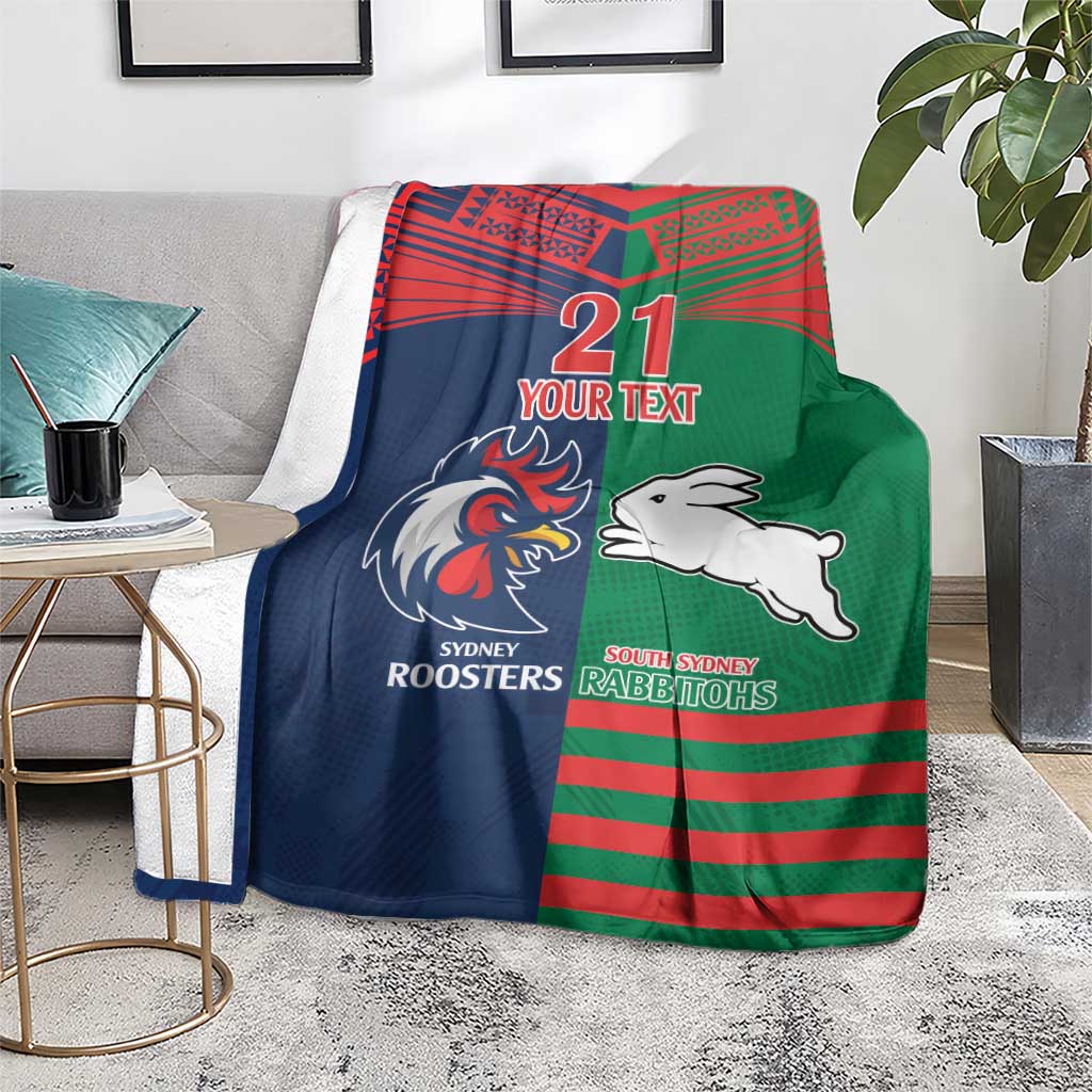 Custom Roosters-Rabbitohs Blanket NRL Tribal Half Style