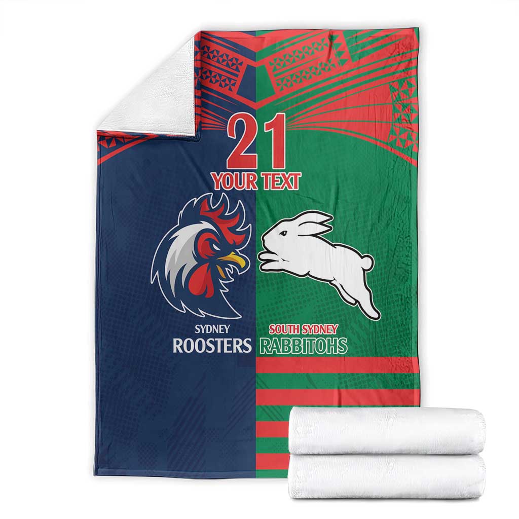 Custom Roosters-Rabbitohs Blanket NRL Tribal Half Style